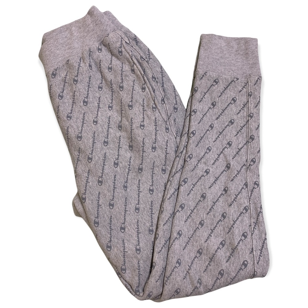 Champion Grey Cotton Reverse Weave Jogger Pants with Logo All-Over, S (Unisex)